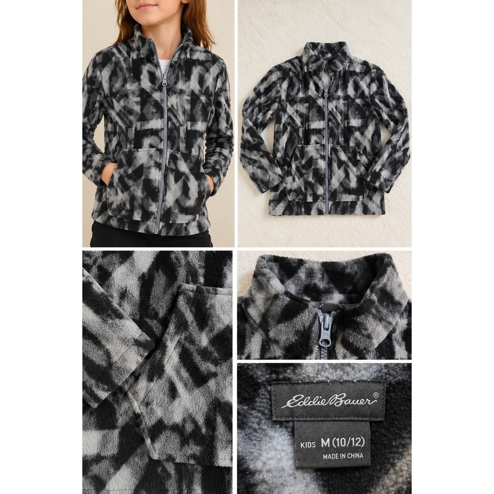 Eddie Bauer Kids Abstract Camo Full Zip Fleece Jacket Polyester Outdoor M 10/12